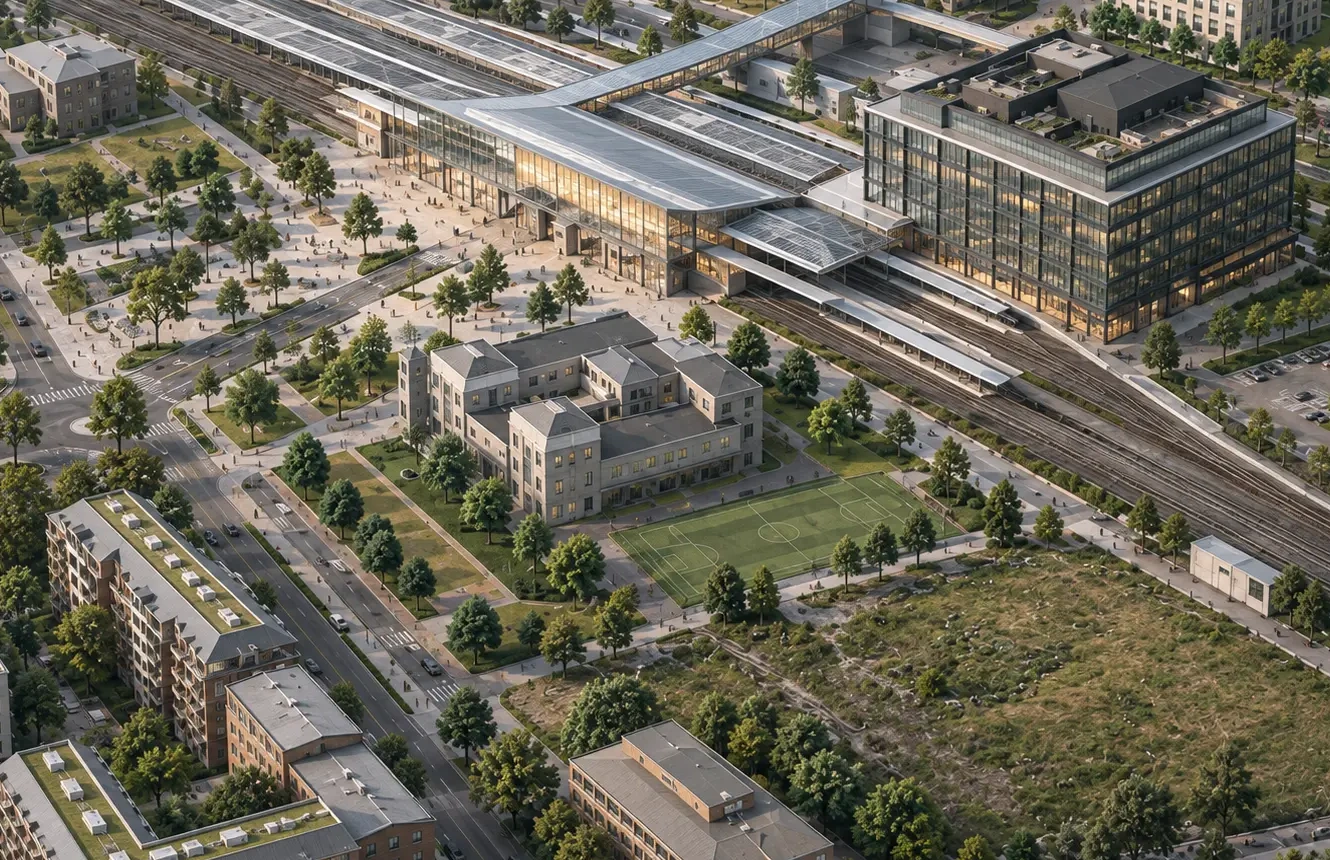 Existing station, institutional asset, playing field and strategic development land